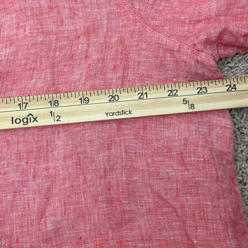 Tahari Linen Blouse Size 1X Plus Coral Faux Button Back Shirt Roll Tab Sleeves - Picture 8 of 10